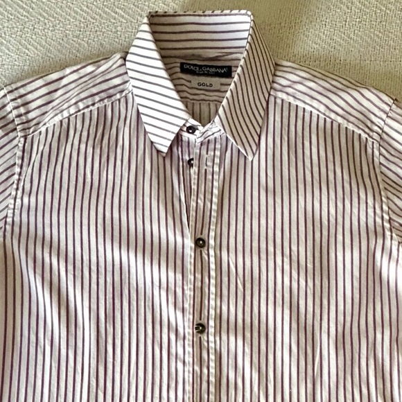 Dolce & Gabbana Men's Purple and White Striped Shirt 15.5 39 Italian - Picture 3 of 8